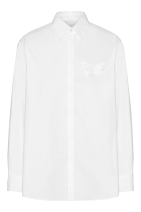 Cotton Poplin Shirt With Embroidered Butterfly